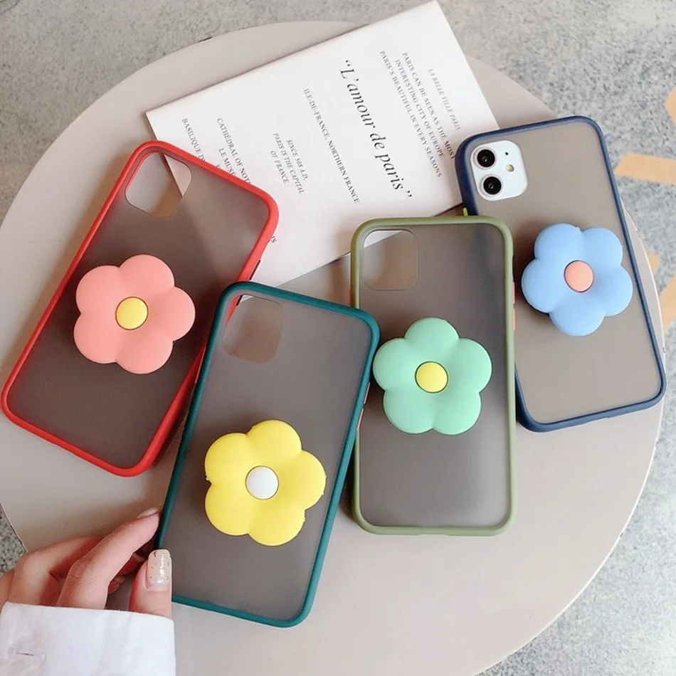 Cute Flower Stand Case For Samsung Note 10 Plus S20 Ultra S8 S9 S10 S10E A81 A91 Contrast Color Translucent Hard Matte Cover |