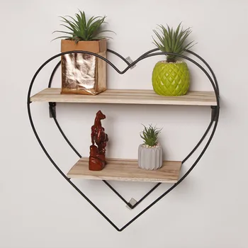 

New 2/3Tier Metal Wall Shelf Wood Wall Storage Shelf Rack Iron Craft Storage Rack Wall Decor Holder Decorative Wall Shelves