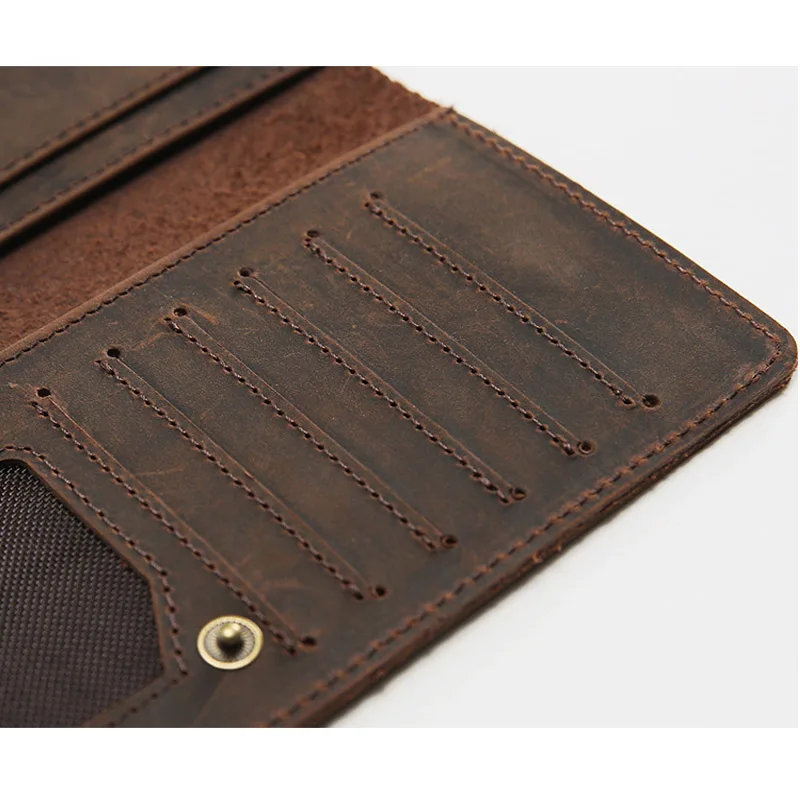 Thin Simple Money Clip for Men Crazy Horse Genuine Leather Holders for Checkbooks Vintage Leather Long Wallets Slim Billfold