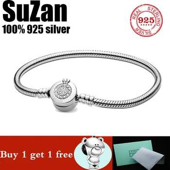 

Original logo authentic 100% 925 sterling silver pan charm chain bracelet for women fashion temperament jewelry snake bracelet