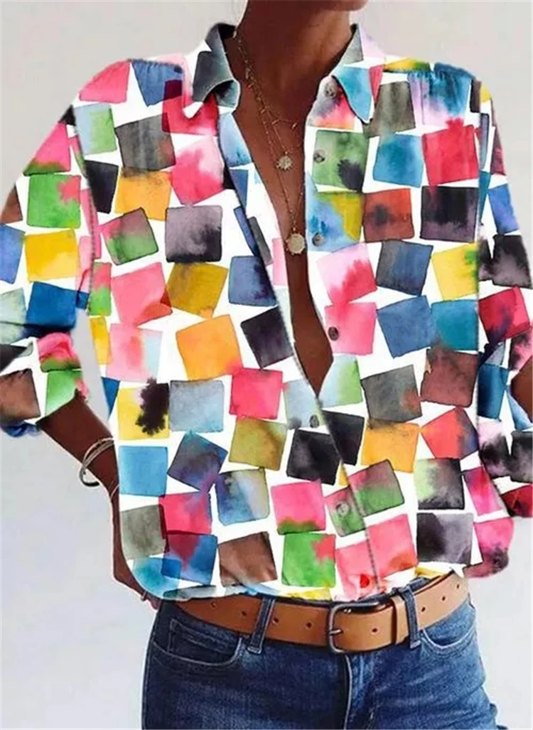 Модная женская рубашка с длинным рукавом Повседневная Свободная большого