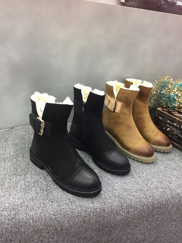 Зимние ботильоны из овчины; женские зимние ботинки; botas Mujer; коллекция года; Теплая обувь; роскошные женские кожаные ботинки высокого качества; bottes femme