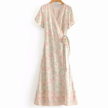 

Dress female 2020summer cotton 100% new women's dress fashion elegant printing V-neck sweet Dresses casual street dress clothing