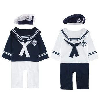 

Baby Boys Sailor Romper with Hat Infant Navy Party Cosplay Jumpsuit Bebe Christmas Clothing Set Newborn Baptism Gift Costume