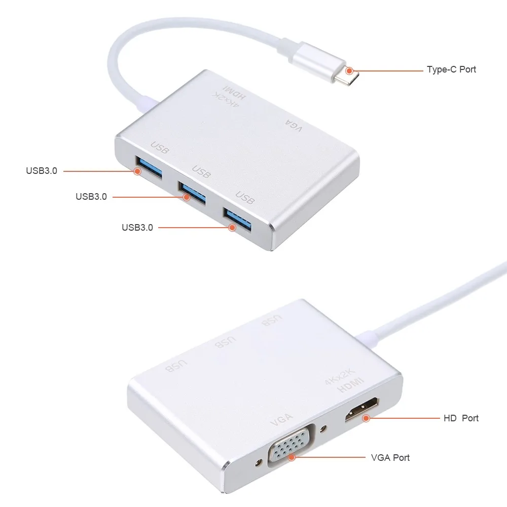 USB C type C к HD VGA USB адаптер 5 в 1 конвертер для ноутбука Apple Macbook Google Chromebook