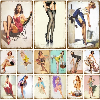 

Pin Up Girl Retro Pub Bar Decoration Tin Sign Shabby Chic Home Decor Plaque Metal Sign Wall Posters Vintage Decor Art Vintage