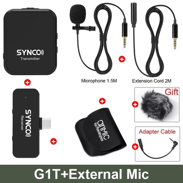 SYNCO G1T/G1L 2.4G Wireless Microphone System Lavalier Lapel for Android iPhone Smartphone Transmitter Receiver Voice Recording G1T With Gift