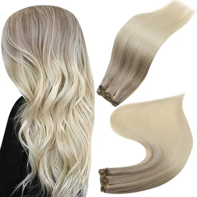 Full Shine Human Hair Weft Extensions Hair Bundles Ombre Blonde Color 100g Sew In Silky Straight Remy Skin Double Weft For Salon 18 22 60