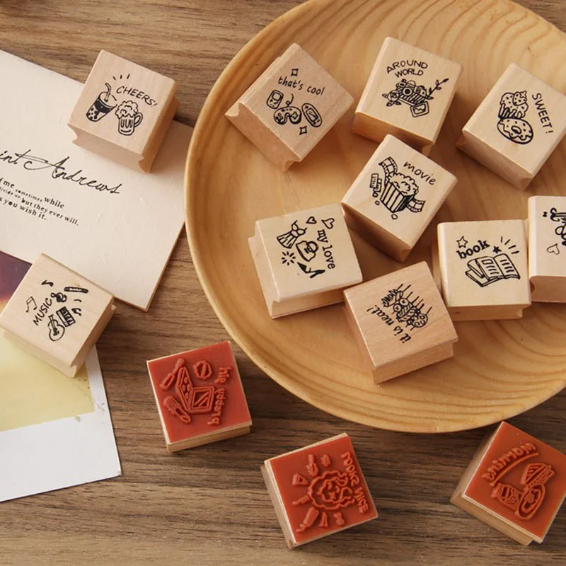 

4Pcs/Pack Hot Retro English Letters Like Eat/drink /play/beautiful Stamp DIY Wooden Rubber Stamps for Scrapbooking Stationery
