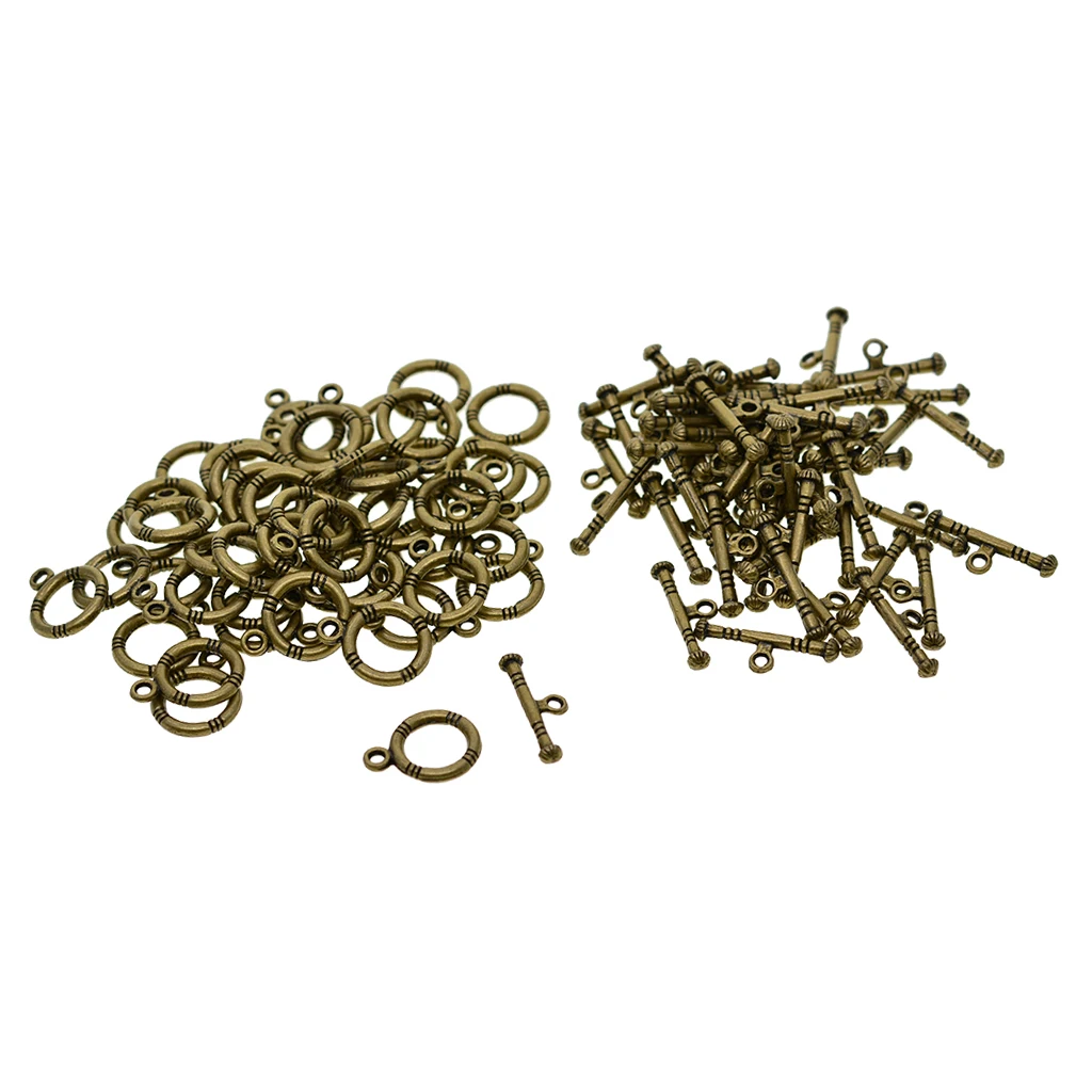50Pcs Crafts Toggle Clasp, T-Bar Closure from Metal for Jewelry Making in Bulk, Bronze
