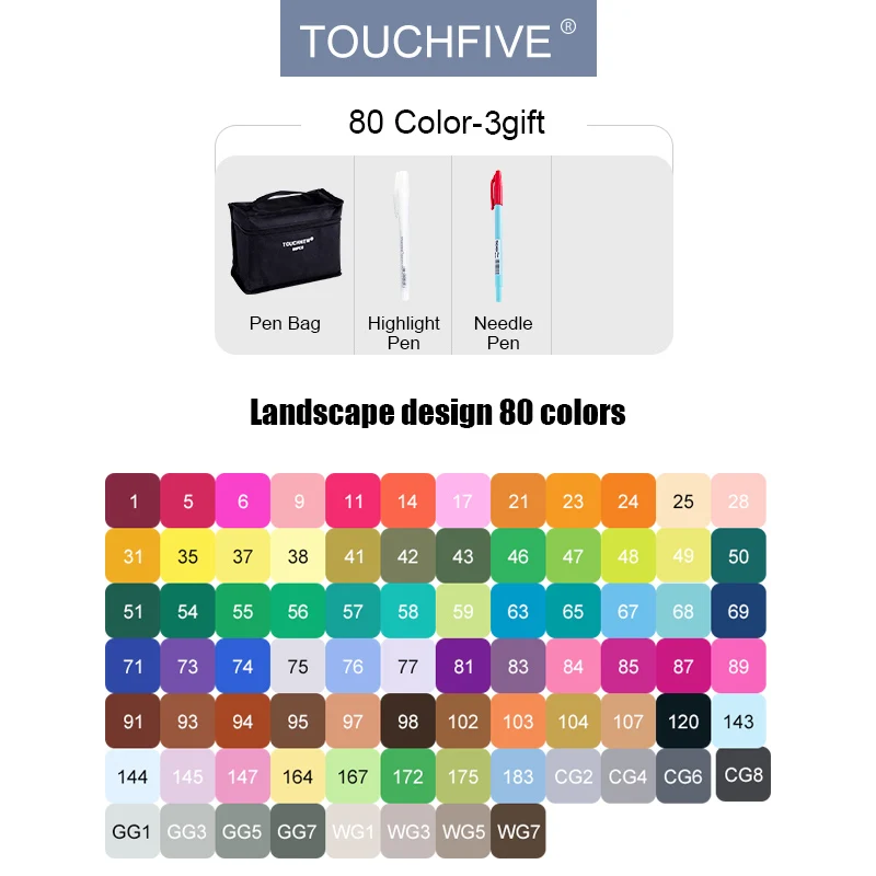 TouchFIVE 30/40/60/80/168 набор маркеров для рисования на спиртовой основе с двойным наконечником и высоким качеством чернил для художников - Цвет: 80-Landscape-Set