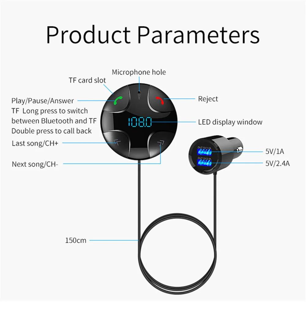 Bluetooth V3.0 автомобильный комплект MP3-плеер fm-радио Bluetooth гарнитура автомобильный комплект беспроводной fm-передатчик модулятор с USB зарядкой