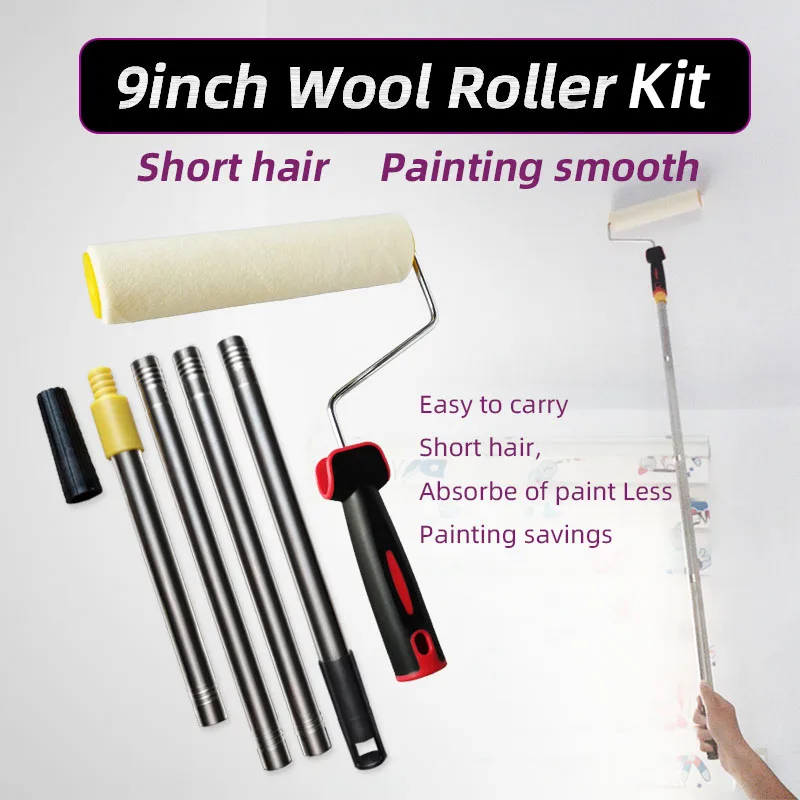 9inch Paint Roller Brush 1.2m Extension Pole kit Rollers for Wall Decoration Rod Painting Tools sets Wool Nap 4mm Velour | Обустройство