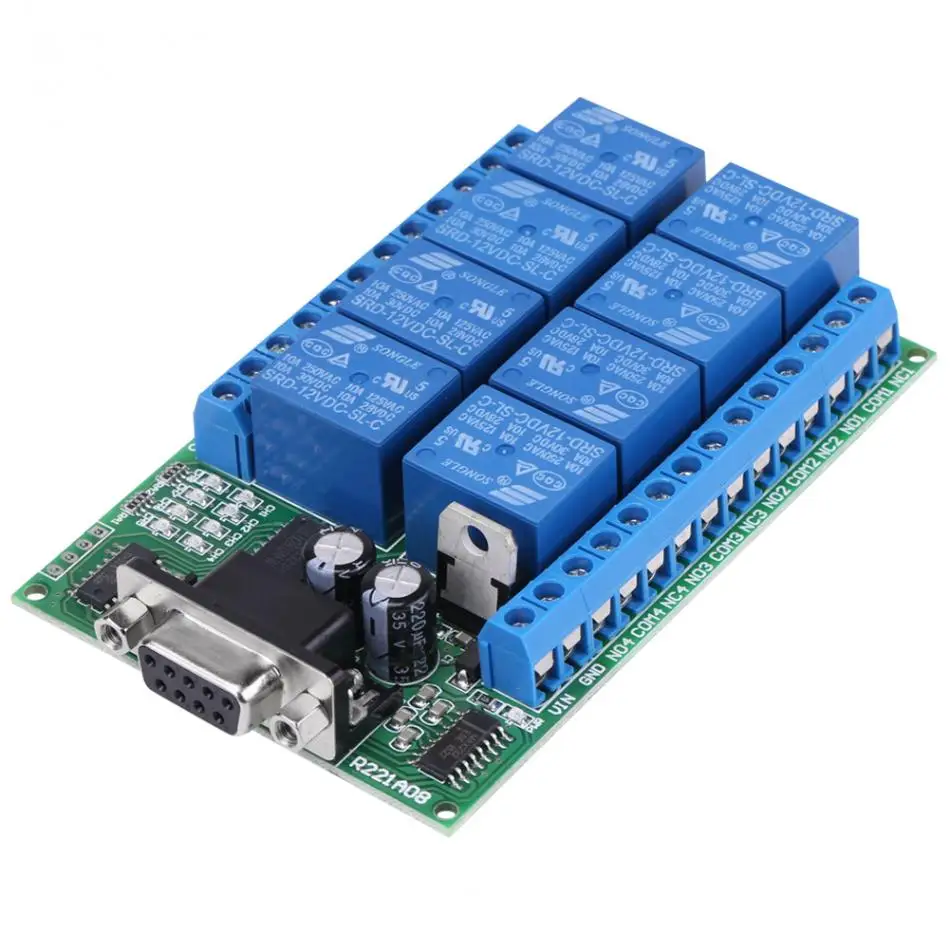 8-канальный RS 232 реле 12V DB9 триггерный релейный модуль дистанционного Управление