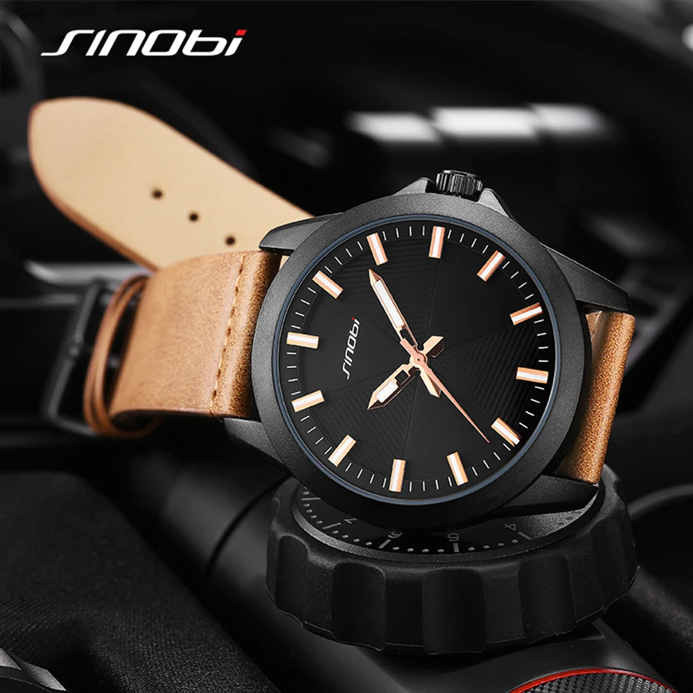 2019 New SINOBI Mens Watches Simple Sports Military Watches Men's Luxury Brand Fashion Casual Brown