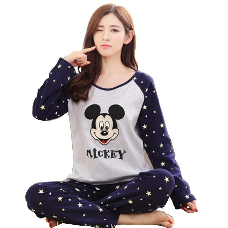 Ladies Pajamas Set Spring and Autumn Long Sleeve Cute Cartoon Women's Sleepwear Loose Casual Home Service Suit Hot New | Женская