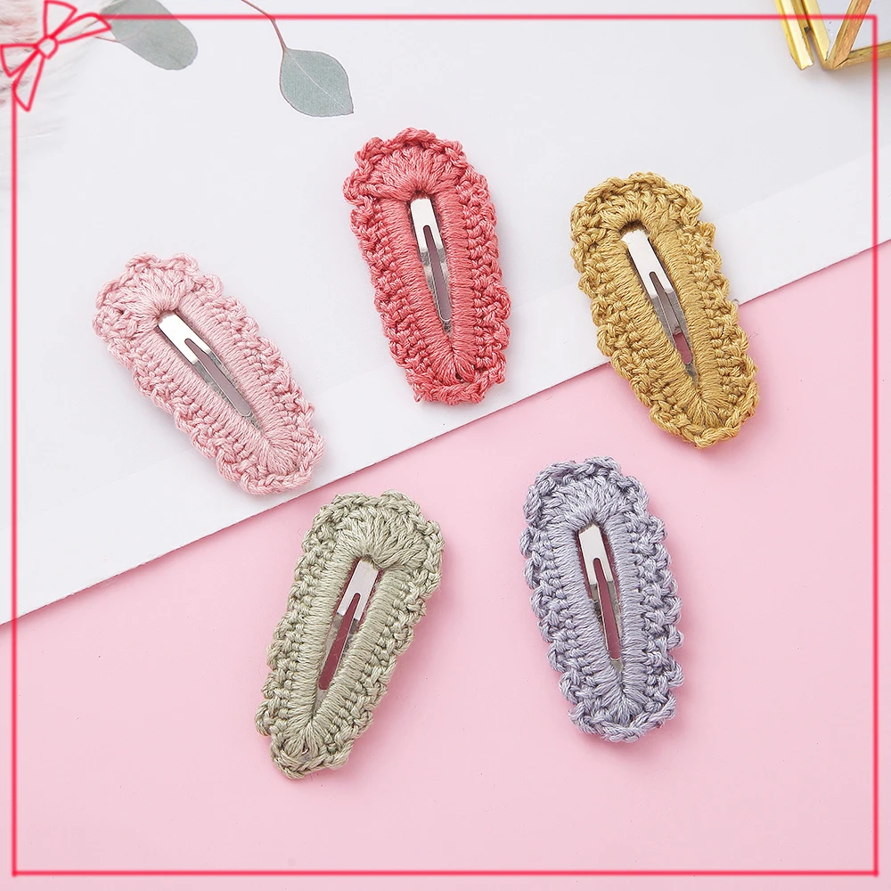 

Colorful Wool Barrettes For Baby Girl Hair Clips Lace Trimming Hairpins Candy Colors Headwear Knitted Hair Accessories For Kids