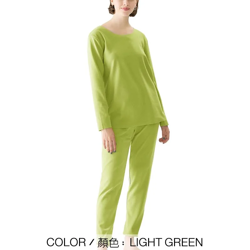 LIGHT GREEN Женское термобелье набор женский теплый зимний длинный рукав футболки длинные штаны Брюки Эластичность размера плюс SA0322 - Цвет: LIGHT GREEN