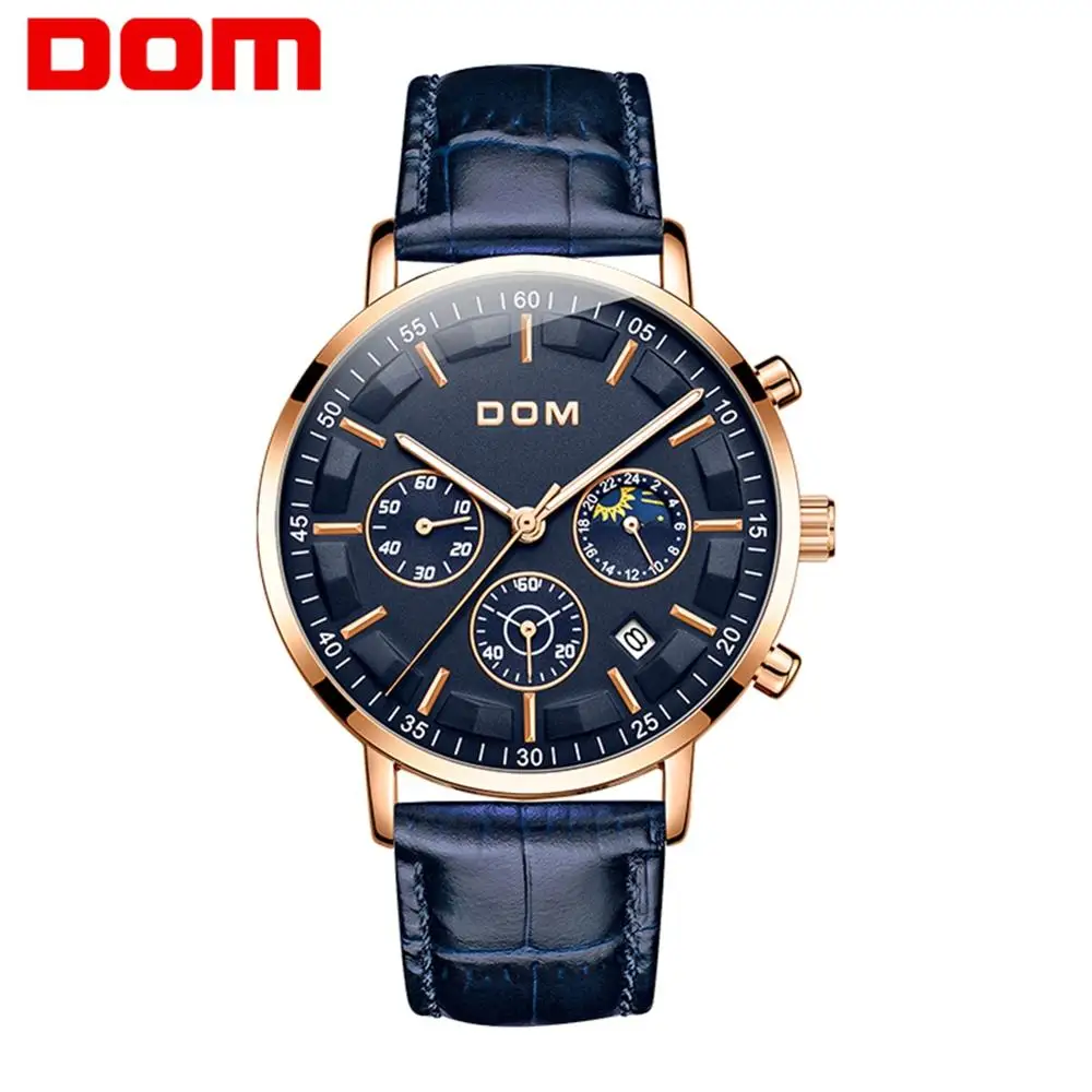 

DOM Luxury Brand Men Chronograph Leather Sports Watches Men Army Military Watch Male Date Quartz Clock Relogio Masculino M-1296
