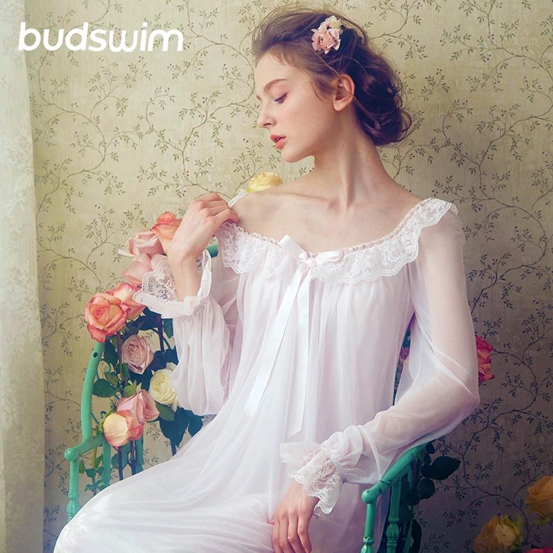 

Women Sleepwear Sweet Nightgown Womens Dresses Princess Vintage Indoor Clothing Comfortable Sleeping Dress Lady Night Dress PLUS