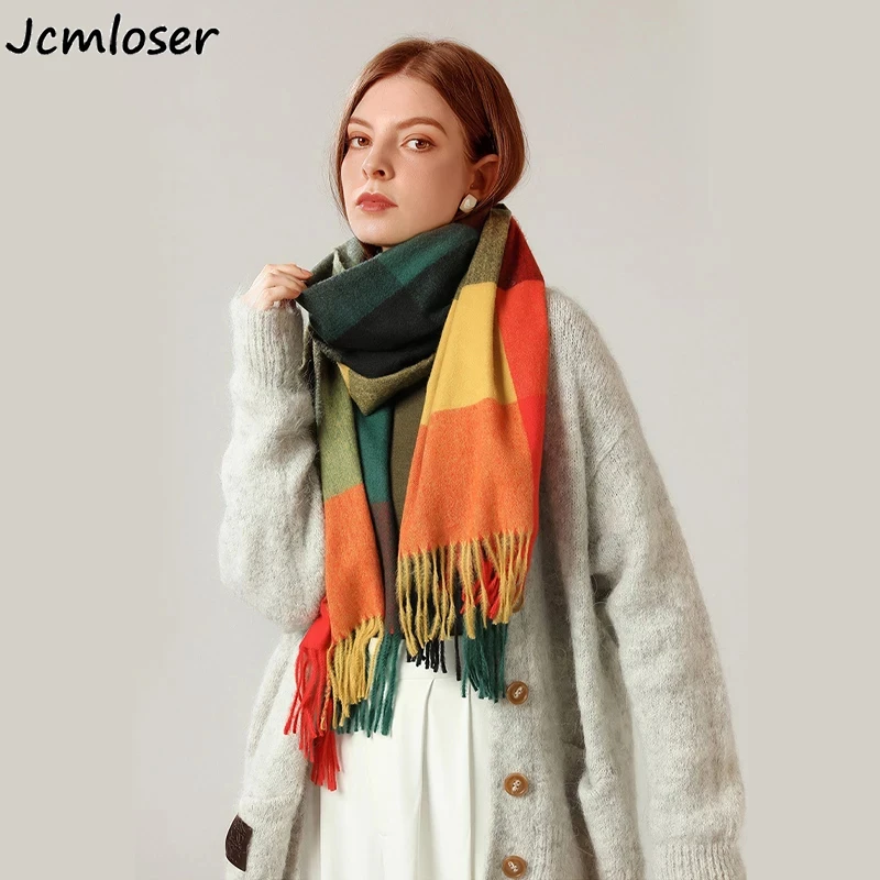 Bufanda de Cachemira a cuadros para de invierno, pashmina larga con borlas, manta gruesa, de mujer| - AliExpress