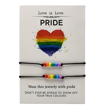 

2 Pcs/set Handmade Rainbow LGBT Rope Bracelet For Women Men Braided Sead Beads Bracelet Couple Jewelry