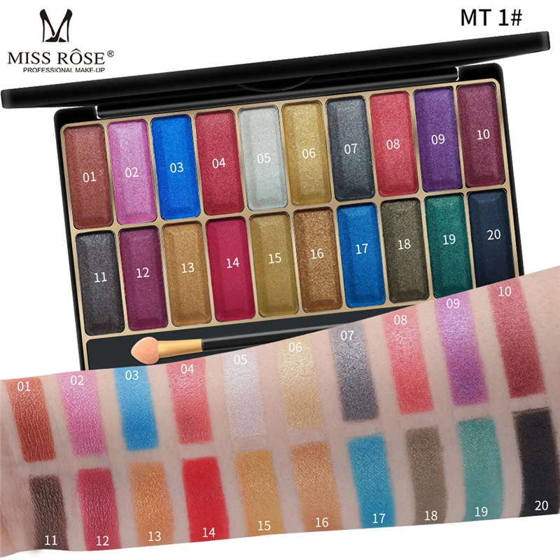 

MISS ROSE 20 Color Sequins Pallete Pink Eye Shadow Pallete Glitter Shimmer Pigmented Eyeshadow Pallete Golden Powder Cosmetics