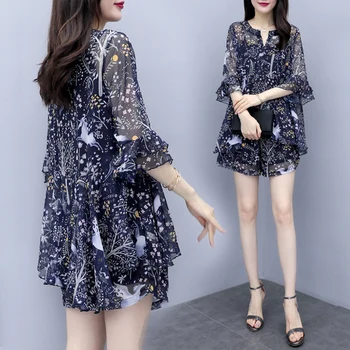 

Loose Summer Clothes For Women Floral Print Two Pieces Tops And One Piece Pants Women Matching Set Outfit Plus Size Short Set