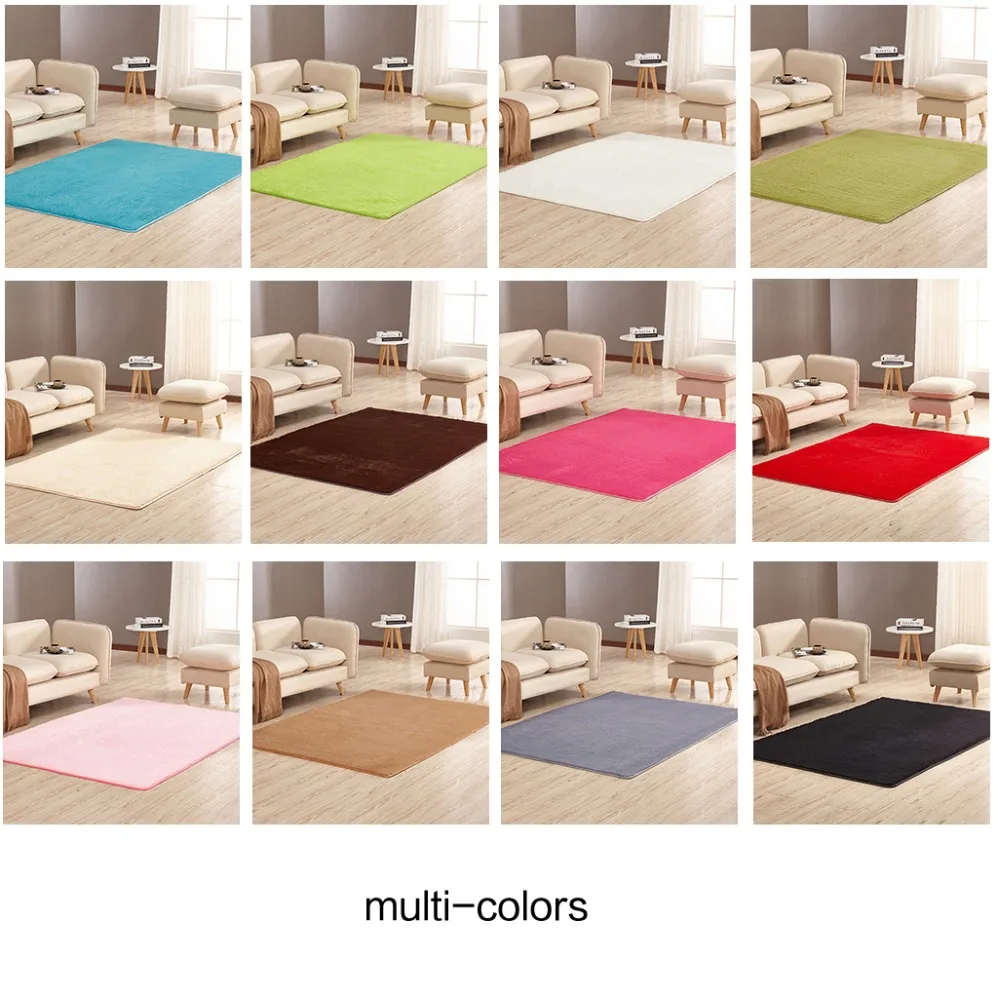 

Mat Soft Rectangular Carpet Solid Color Short Hair Silk Wool Rug Sofa Bedroom Living Room Area Decor Door Plush Anti-Slip