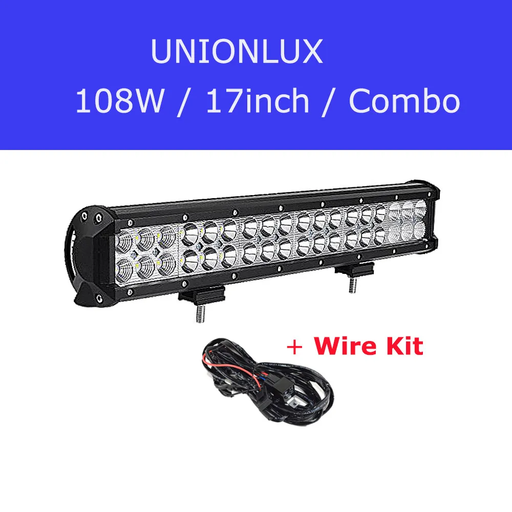 17in 108W Wire Unionlux " 12" 2" светодиодный светильник для внедорожников, комбинированный светодиодный светильник с точечным наводнением, 12 В, для внедорожников, вездеходов, грузовиков, 4X4, светильник для вождения, 18 Вт, 126 Вт - Цвет: 17in 108W Wire