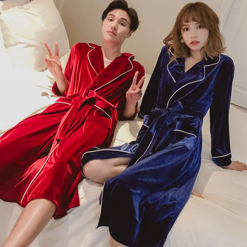 

Autumn And Winter New Women Long Robes Fashion Gold Velvet Couple Nightgown Long Sleeve Ladies Bathrobe Lovely Home Cloth