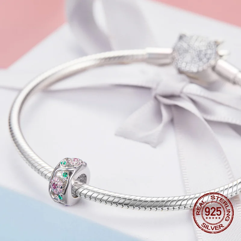 Fit Pandora, браслет, ожерелье, Круглый Циркон, бусины, подвески, серебро 925 пробы, Женские Ювелирные изделия