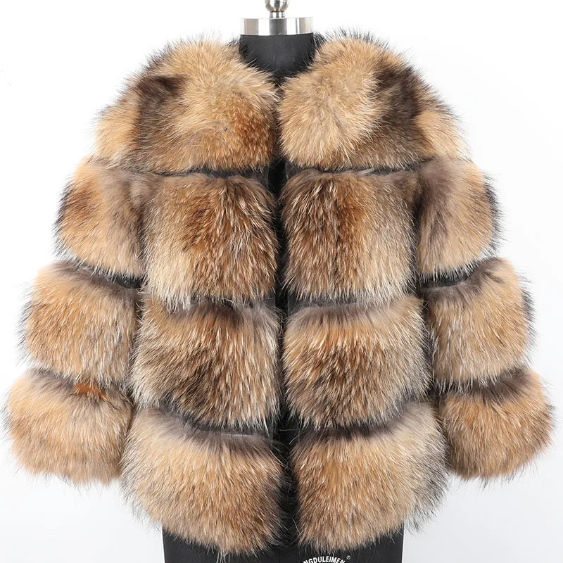 Maomaokong, зимняя новая стильная куртка, женское плотное меховое пальто, куртка из натурального меха енота, высококачественное пальто из меха енота, теплое пальто с круглым вырезом
