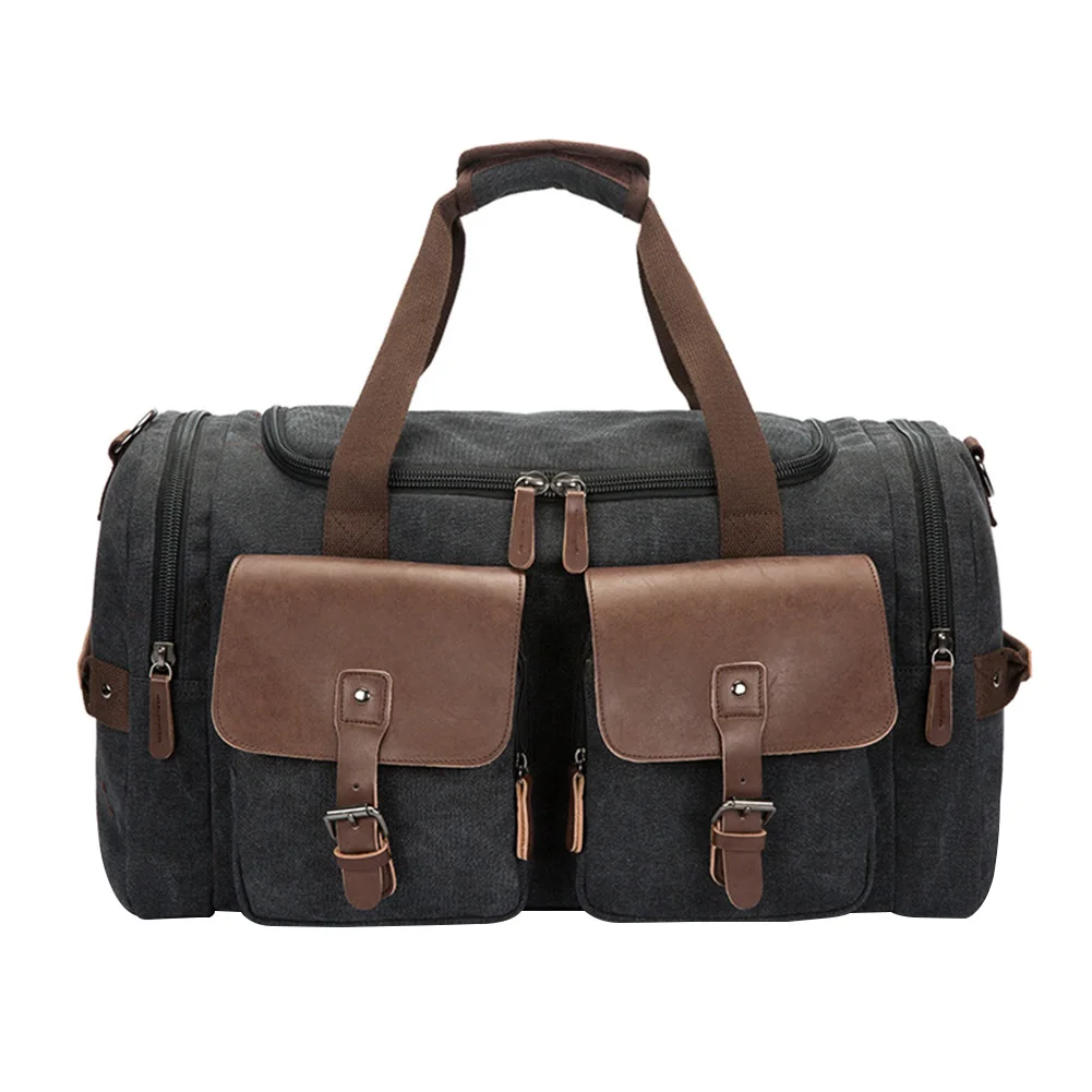 

Waterproof Travel Double Zipper Single Shoulder Large Capacity Canvas Duffle Bag Handbags Portable Vintage Wear Resistant Solid