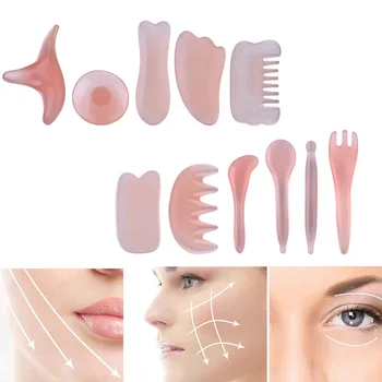 

Natural Resin Beeswax Guasha Scraper Face Neck SPA Therapy Massage Board Pink Face Massage Scraper Plate Antistress Massage Tool