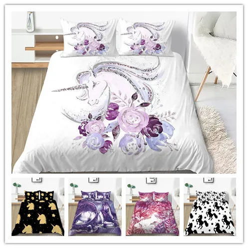 

3D Unicorn Printing Bedding Sets Mordern Children 2/3Pcs/Set Duvet Cover Set King Queen Double Full Twin Single Size