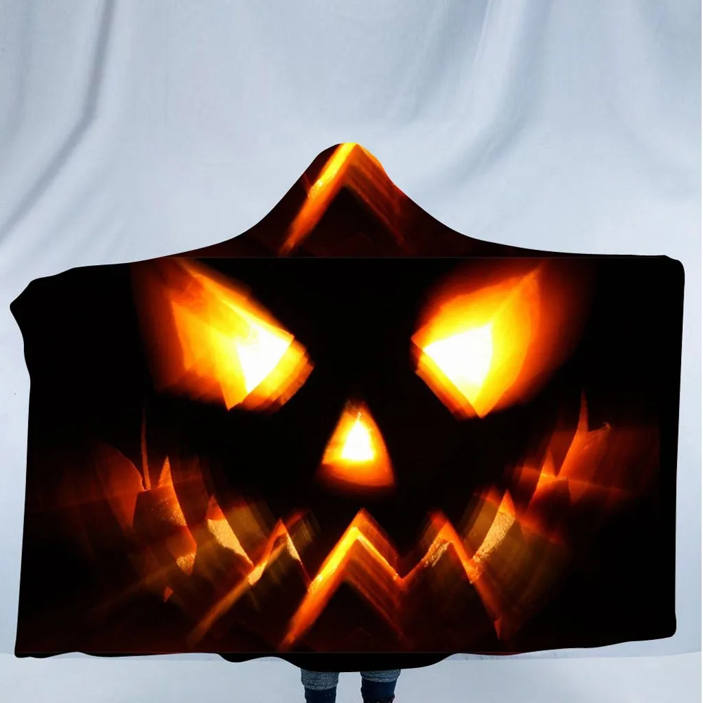 Детское одеяло Ночная Черная шапка Хэллоуин 3D череп узор Тыква шаль с принтом Одежда шапка домашнее полотенце длинный плащ с капюшоном# D