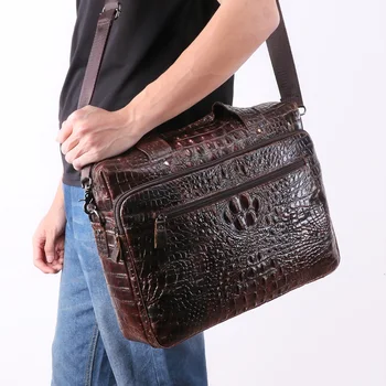 

JOYIR Genuine Leather Men's Briefcase Leather 15.6" Laptop Bags Brand Male Crocodile Pattern Briefcase Travel Messenger Handbag