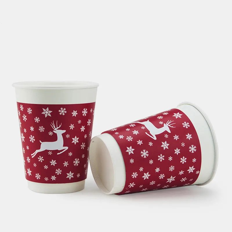 

50pcs High quality 12oz 400ml hot drink paper cup double layer thickening disposable coffee cup red Christmas cup with lids