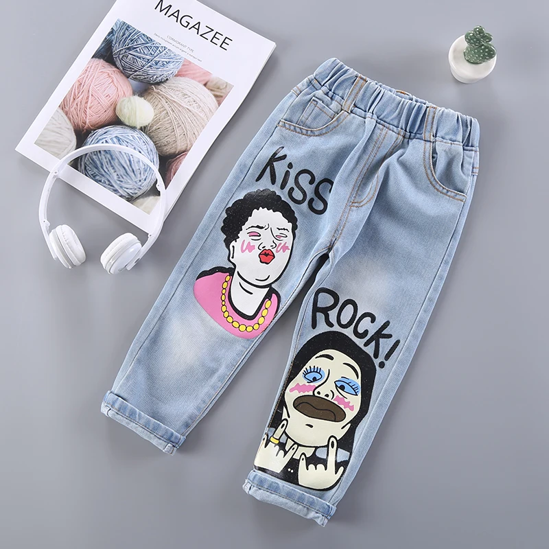 Famli/Детские джинсы для девочек Новинка года, весенние детские потертые брюки с граффити джинсы с потертостями для детей от 2 до 7 лет джинсовые штаны для маленьких девочек - Цвет: P1