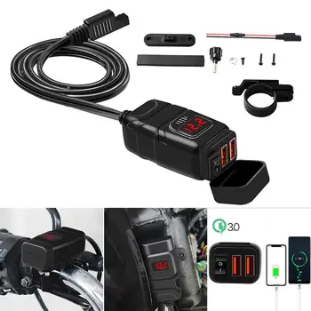 

12V Motorcycle Quick Charger SAE to USB Adapter with Voltmeter On Off Switch QC 3.0 Fast Charger Car Motorcycle Waterproof Ports