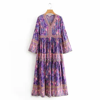 

2020 Spring Summer New Celosia Cristata long plus size purple yellow zaraing women Dress sheining vadiming female dress DFJ8613
