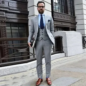 

New Classic Men’s Suit Smolking Noivo Terno Slim Fit Easculino Evening Suits For Men Grey Blazer Formal Casual Two Buttons Peake