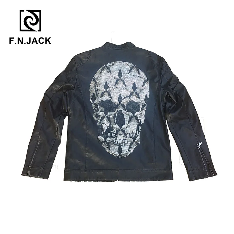 Мужская повседневная куртка F.N.JACK модная мотоциклетная из искусственной кожи с