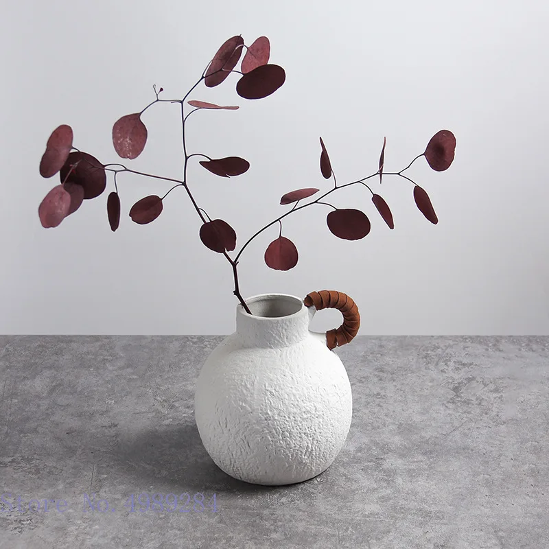 Handmade White Ceramic Vase Handle Retro Continental Scrough Rough Surface Floral Hollow Flower Vase Ceramic Crafts Ornaments 4