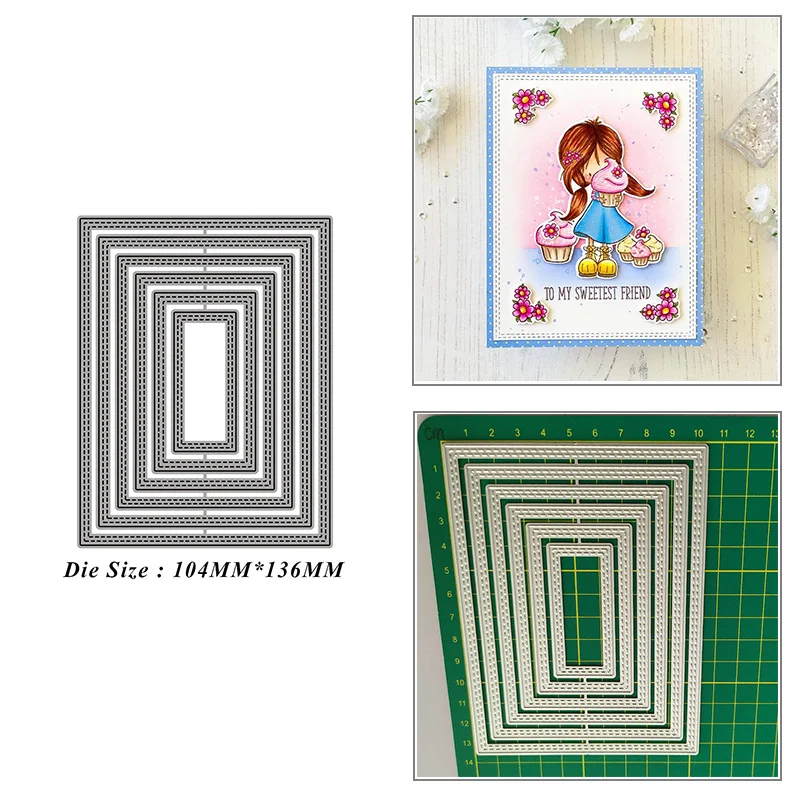 

6pcs Rectangle Background Frame Metal Cutting Dies for DIY Scrapbook Album Paper Card Decoration Crafts Embossing 2021 New Dies