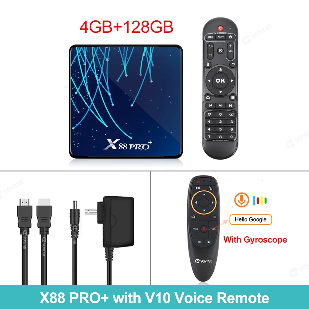 X88 PRO Plus Android 9,0 ТВ приставка Rockchip RK3368PRO Восьмиядерный Смарт ТВ приставка 4 ГБ 32 ГБ/64 Гб/128 Гб 4 к 60fps WiFi USB3.0 BT4.0 Netflix - Цвет: 4G 128G add G10RC