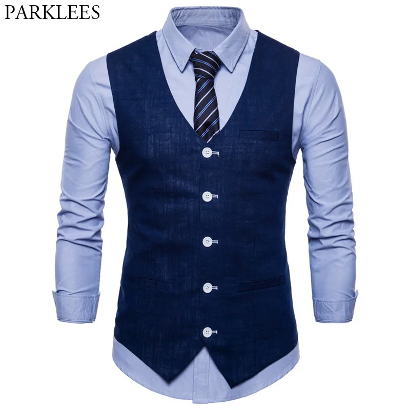 Vests Suit Waistcoat Slim-Fit Mens Gilet Business Wedding Casual Double-Breasted