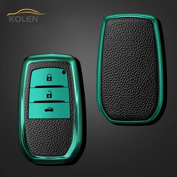 Leather TPU Car Smart Key Cover Case For Toyota Rav4 Corolla Altis Fortuner Camry Land Cruiser 200 Aygo CHR Protector Shell Fob - Leather TPU Car Smart Key Cover Case For Toyota Rav4 Corolla Altis Fortuner Camry Land
