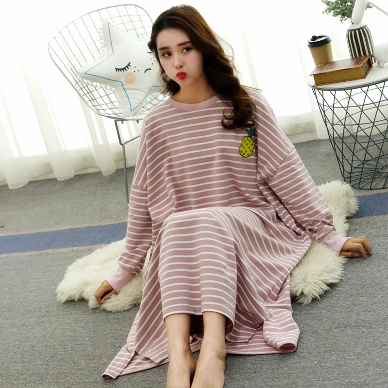 Haxikocty Womens Long Sleeve Pullover Casual Cartoon Print Dress Comfy Nightgown Loose Sleep Dress 